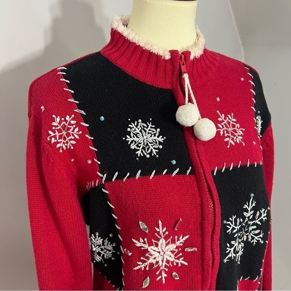 Vintage Tiara International Red Holiday Sweater Tacky Christmas Cardigan Festive - Picture 5 of 8